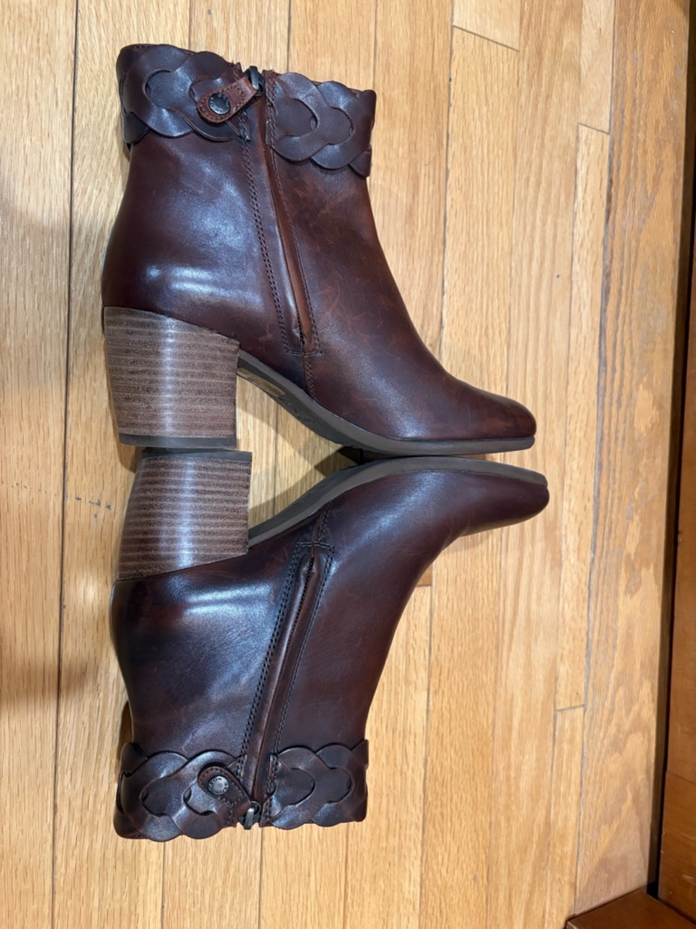 Geox Rich Brown Leather Ankle Booties with Decorative Braiding, 37 - Picture 4 of 12